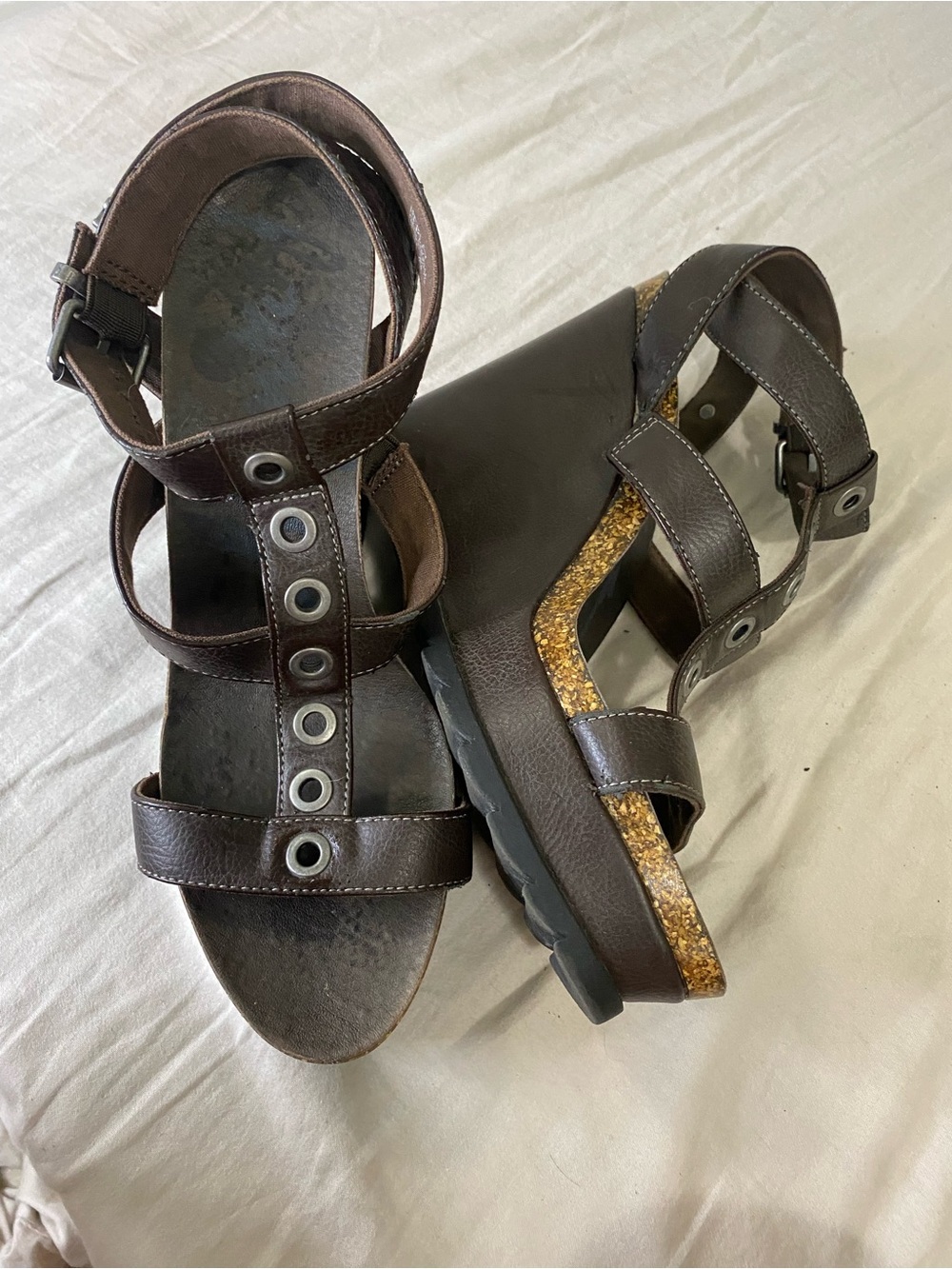 Vintage Replay Brown Leather Wedge Sandals EUR 39 (US 8.5/9) - Y2K Platform
